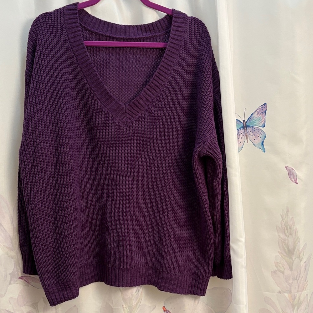 SHEIN Deep Purple V-Neck Sweater